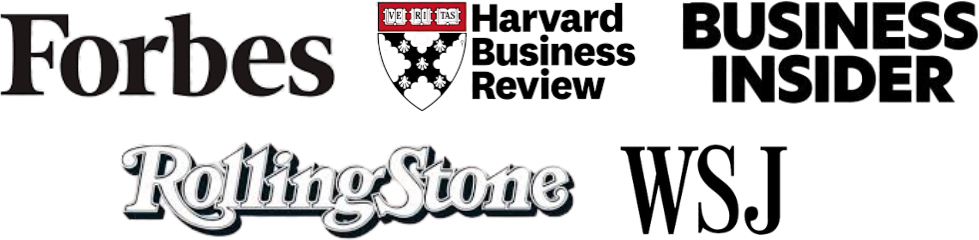 Press logos: Forbes, Harvard Business Review, Business Insider, Rolling Stone, Wall Street Journal